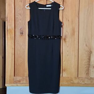 Calvin Klein Beaded Sheath Cocktail Party Sleeveless Midi Dress, Size 6, Black